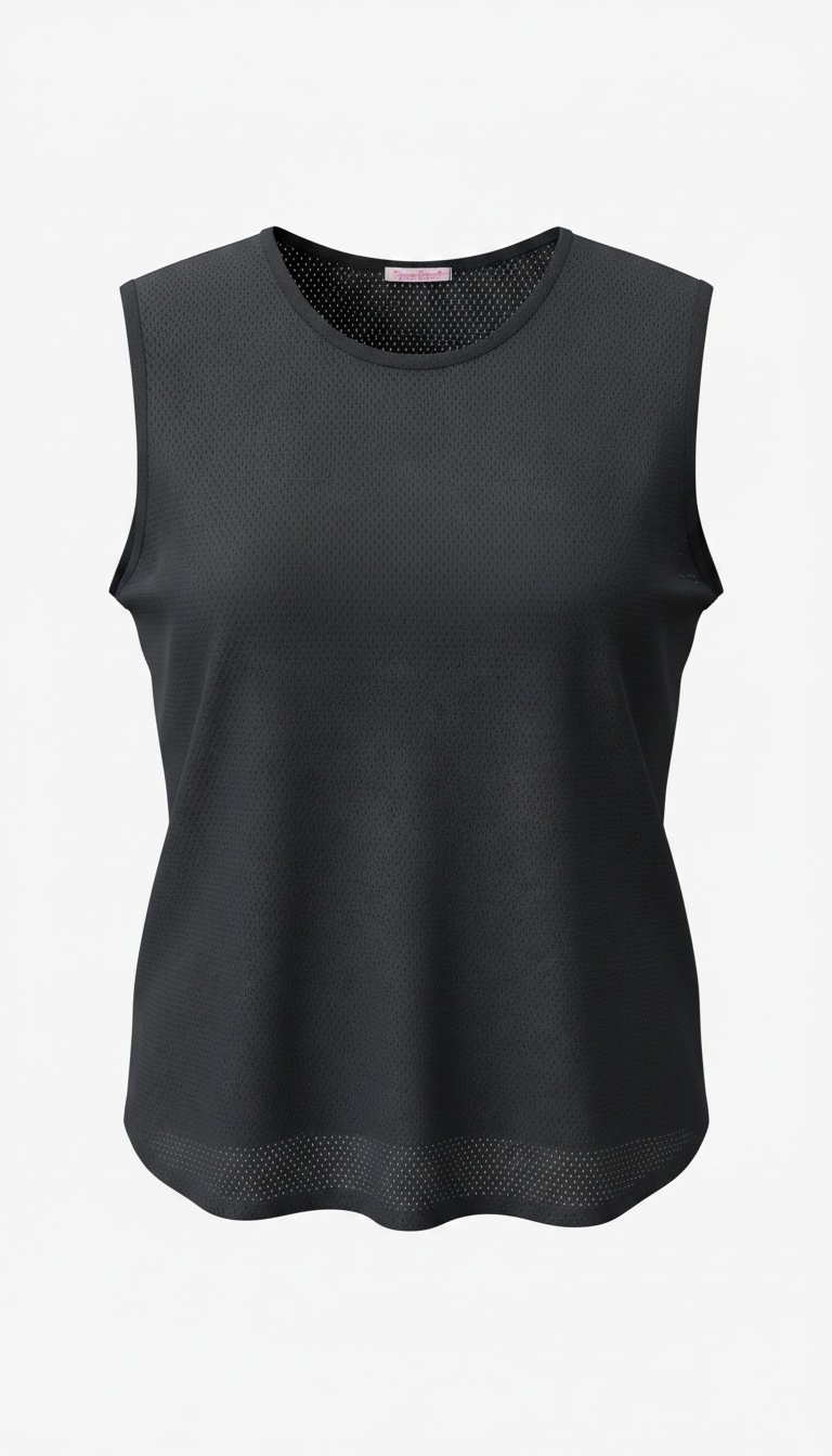 Black sleeveless top on a white background